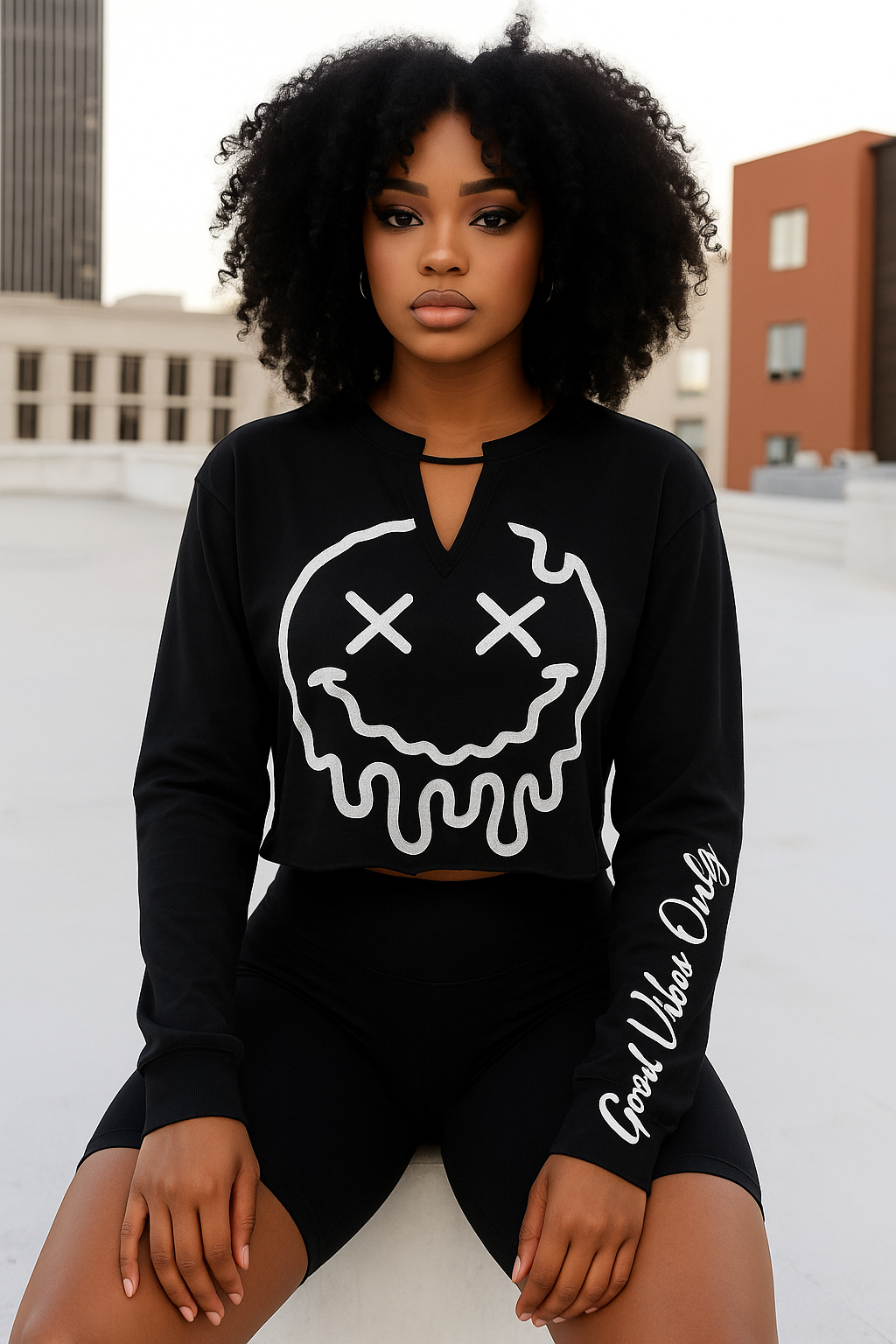 Good Vibes Only Heavy Cotton Crewneck Longsleeves T-shirt