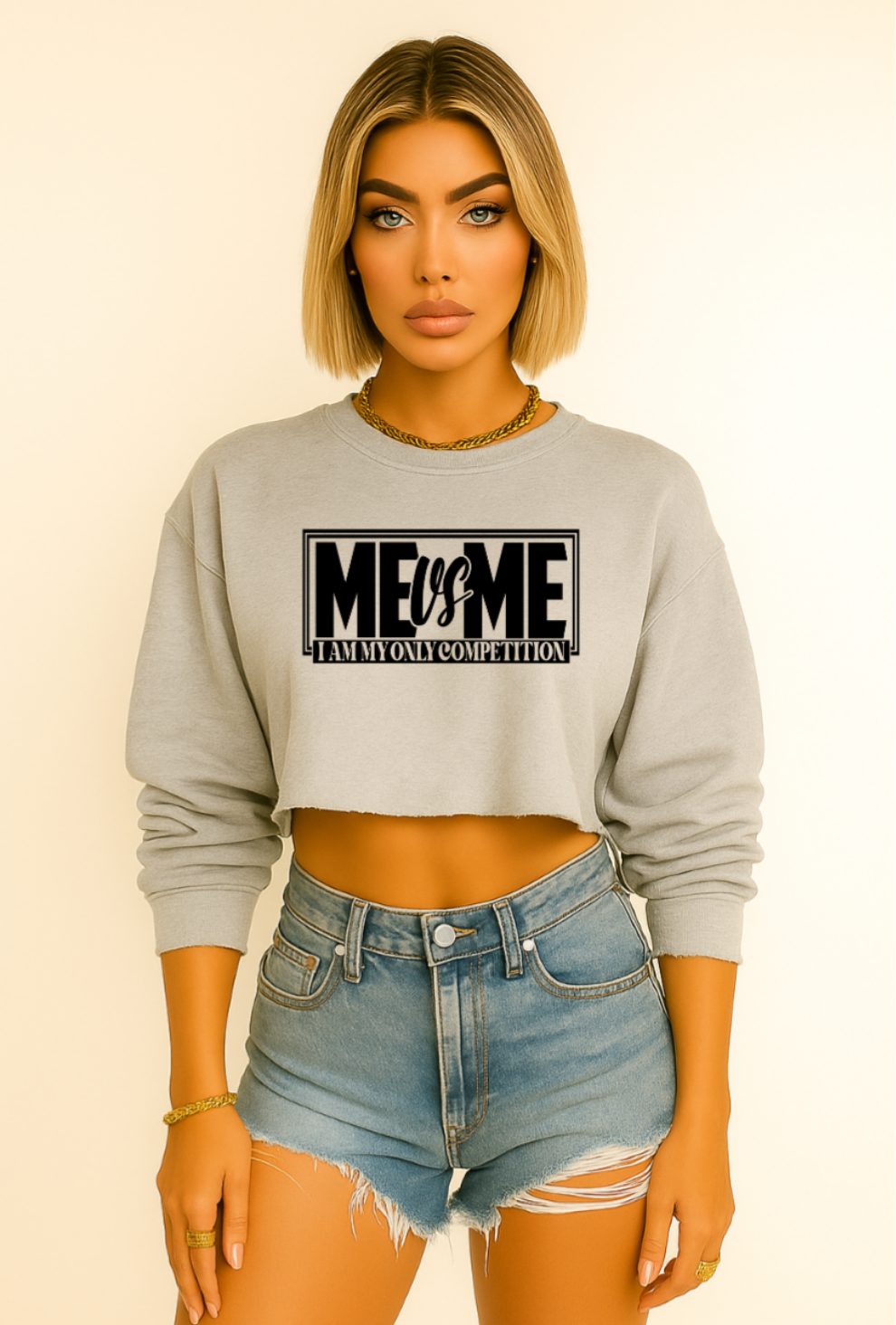 Me Vs Me Crop Heavy Cotton Crewneck Sweatshirt