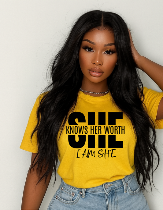She Knows Her Worth Heavy Cotton Crewneck T-shirt