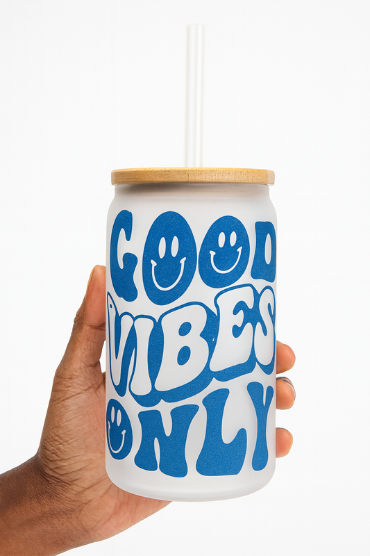 Good Vibes Only Frosted Bamboo Glass Cup