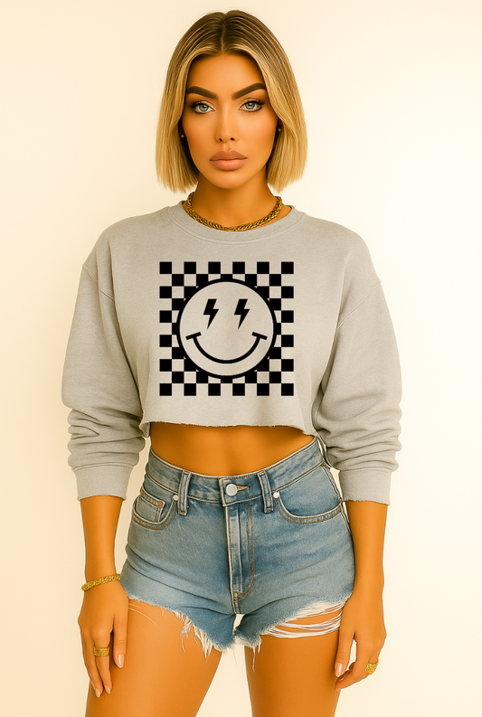 Good Vibes Glitter Vinyl Crop Top Sweatshirt