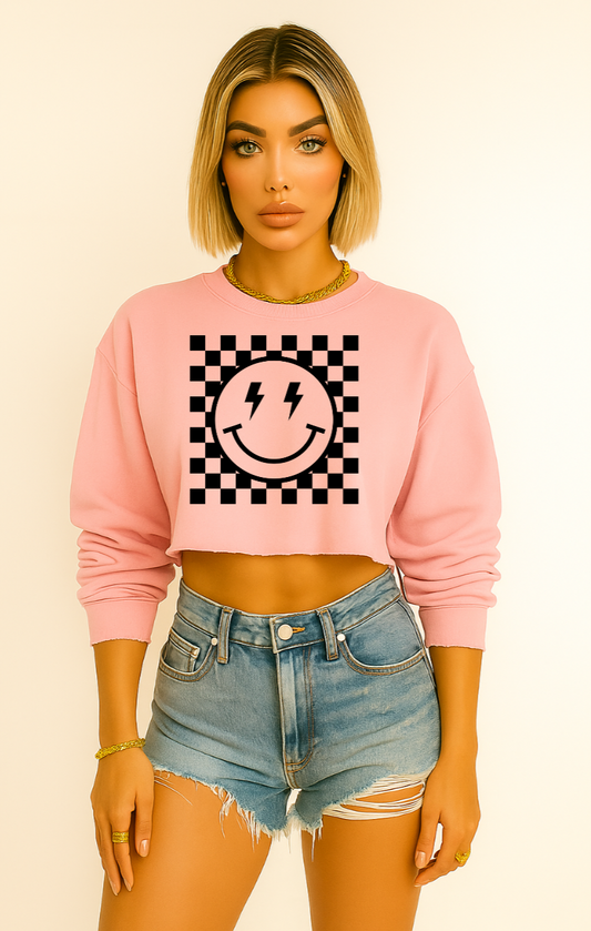 Good Vibes Glitter Vinyl Crop Top Sweatshirt