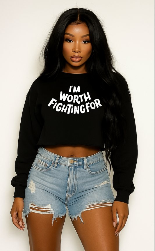 Worth Fighting For Heavy Cotton Crewneck Inspirational Crop Sweatshirt Womenswear