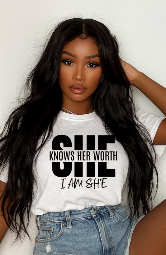 She Knows Her Worth Heavy Cotton Crewneck T-shirt