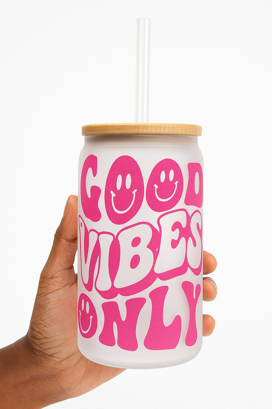 Good Vibes Only Frosted Bamboo Glass Cup