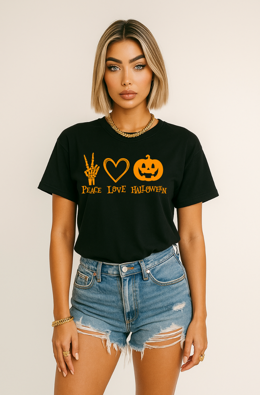 Love Peace Halloween Heavy Cotton Crewneck T-shirt - Women's